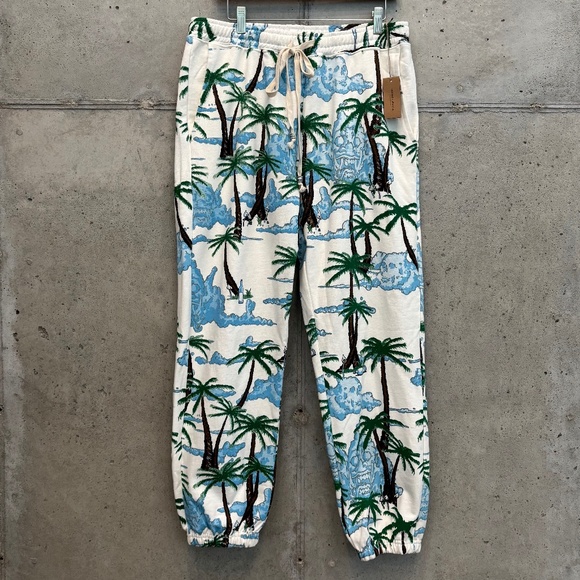 WASTED COLLECTIVE Palm Tree Clouds Graphic Sweatpants Unisex size L - Picture 1 of 12